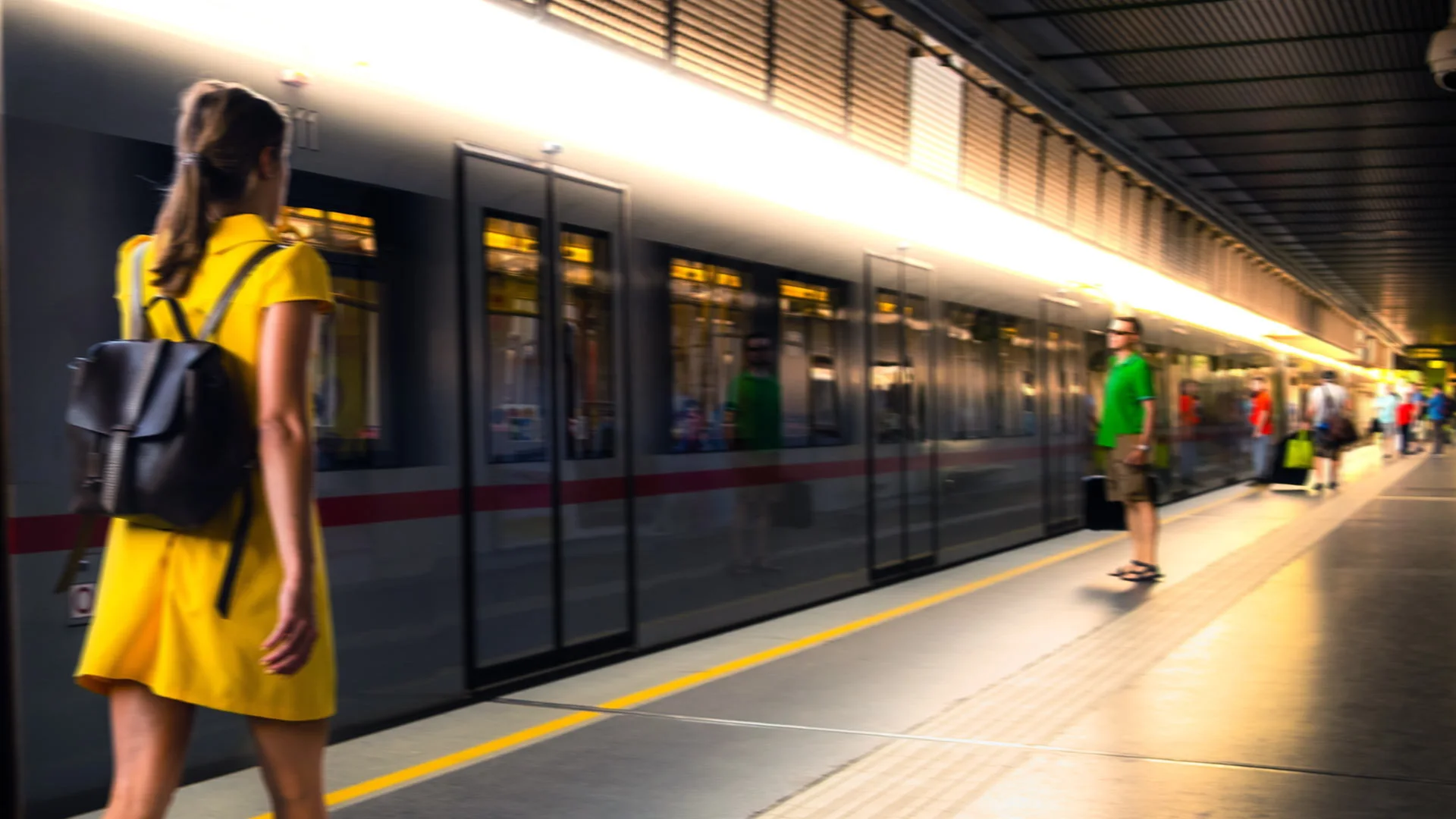 commuters at train station