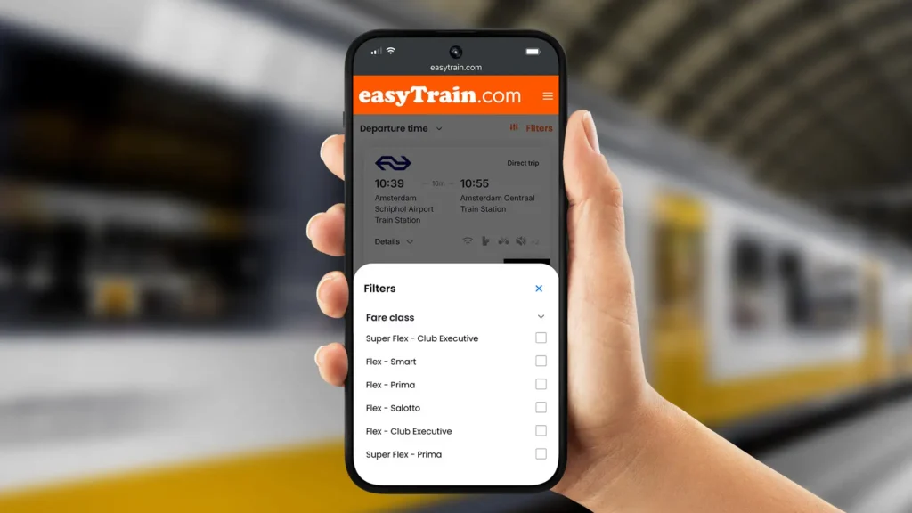 easyTrain.com Ticket Filters Mobile
